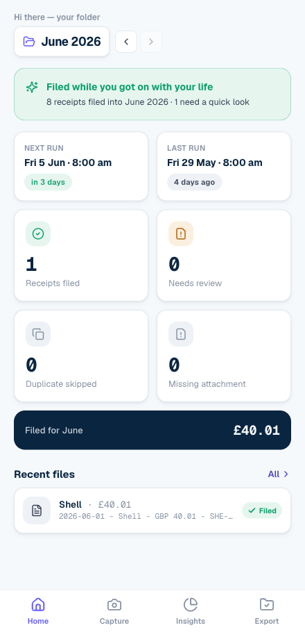 ChaseBot home — receipts filed this month
